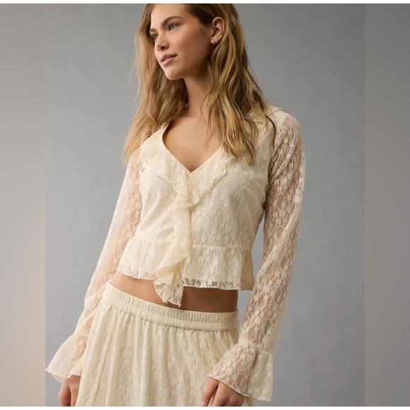 American Eagle Outfitters Tops - American Eagle Women S Small Lace Blouse Bridgerton Fairy Angelcore Coquette Top